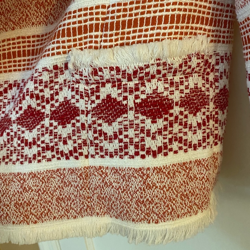 Women’s Red Patterned Open-Front Jacket - Picture 8 of 8